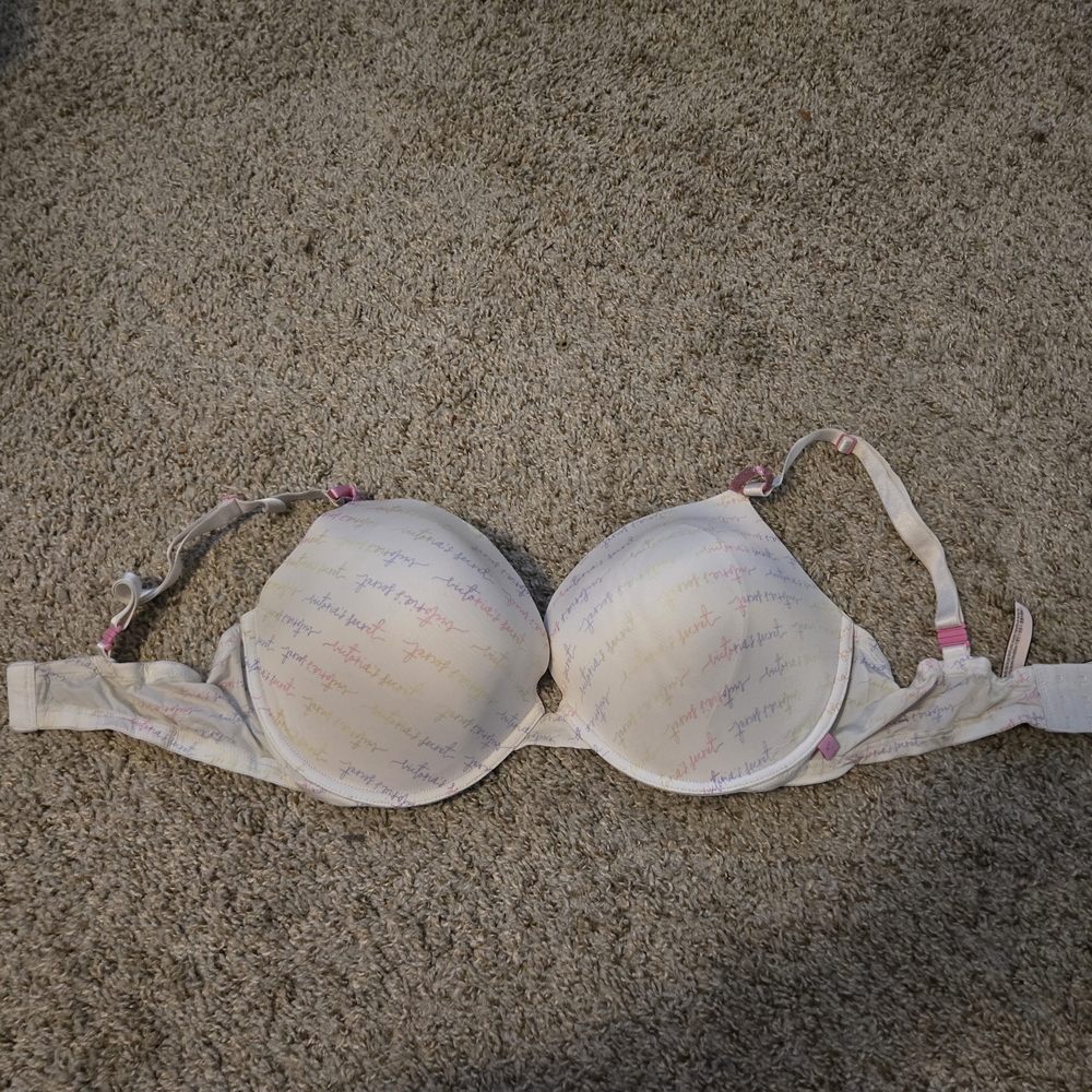 Victoria's Secret White Multicolor Text Bra